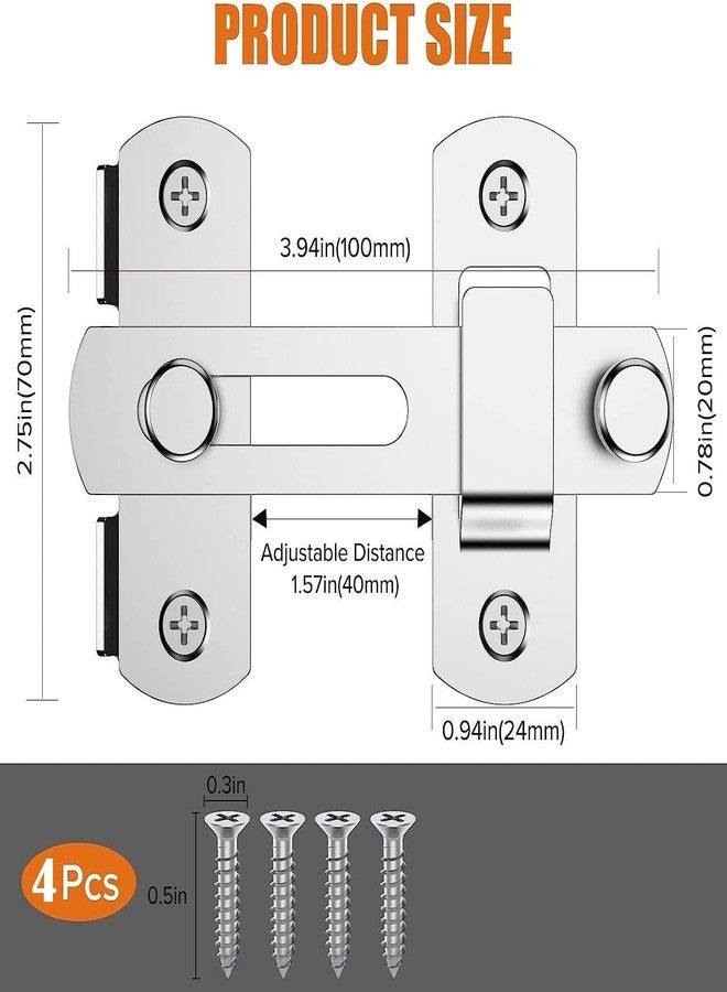 Dkriva مزلاج بوابة من الفولاذ المقاوم للصدأ من Dkriva، قفل باب وقفل مزلاج محمول، قفل مزلاج باب أمان قلاب مناسب للحظيرة، الحديقة، الحمام، الأماكن الخارجية، المرآب، النافذة، الباب المنزلق (قطعة واحدة) - Image 3